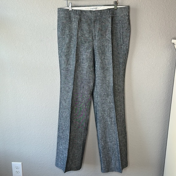Banana Republic 100% Linen Dark Marled Grey The Martin Fit Trouser Pants Size 14 - Picture 1 of 12